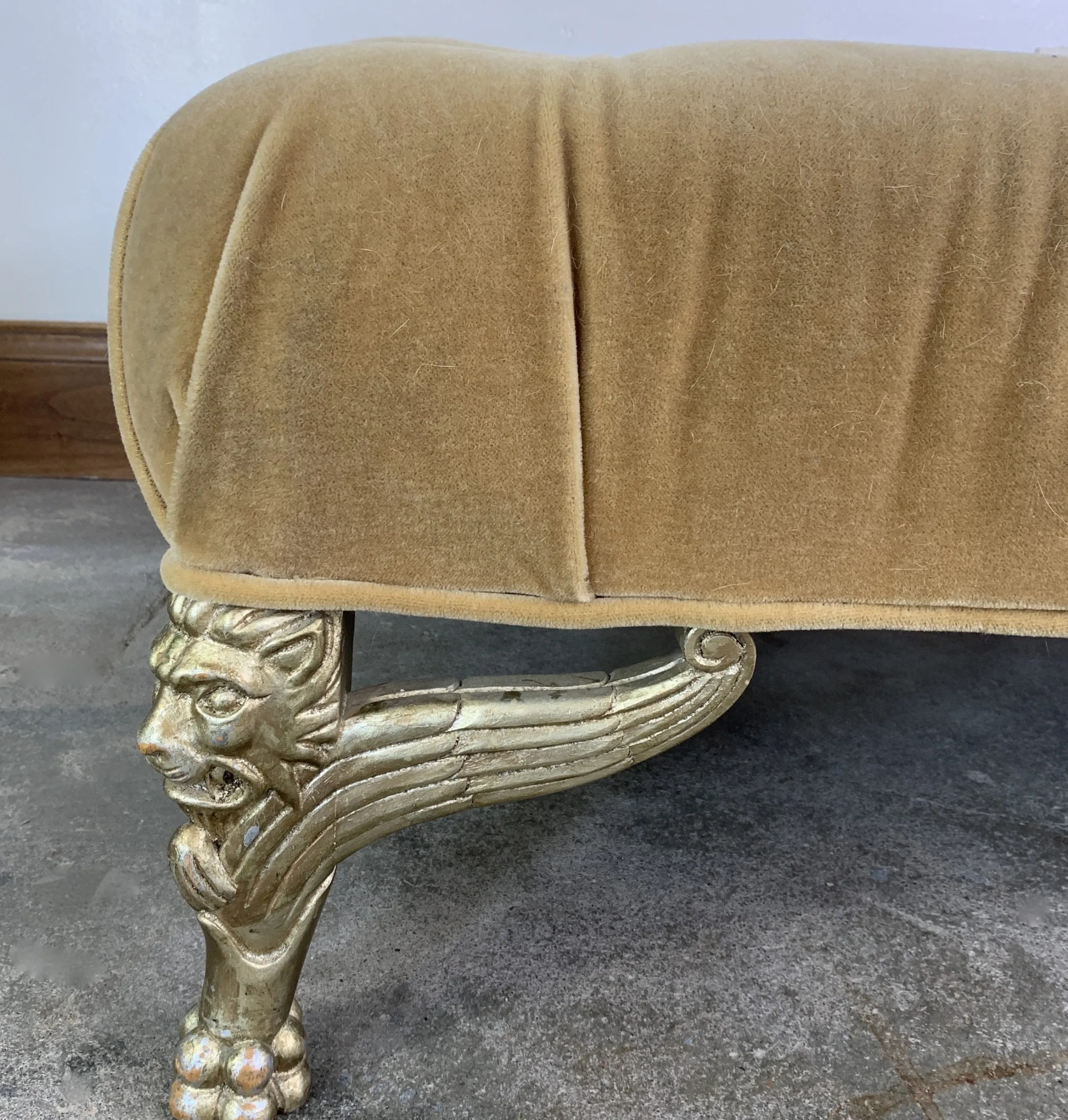 Upholstered Bench, Tufted, Honey Colored Velvet