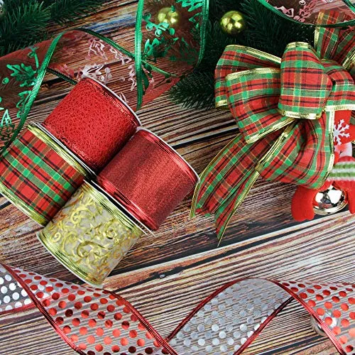 VATIN Fall Wired Ribbon for Wreath Bows Craft Trim, Gift Wrapping Ribbons Fall Leaves Ribbon Mesh Sheer, 2.5 Inch Wide 30 Yards