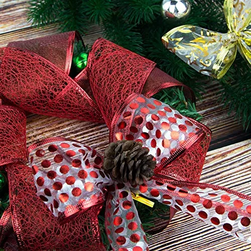 VATIN Fall Wired Ribbon for Wreath Bows Craft Trim, Gift Wrapping Ribbons Fall Leaves Ribbon Mesh Sheer, 2.5 Inch Wide 30 Yards