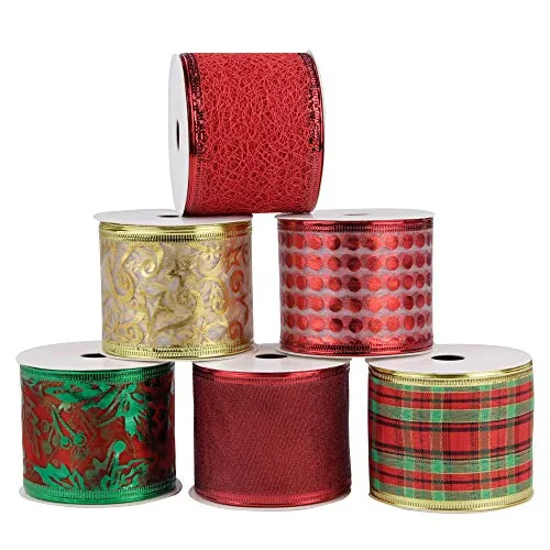 VATIN Fall Wired Ribbon for Wreath Bows Craft Trim, Gift Wrapping Ribbons Fall Leaves Ribbon Mesh Sheer, 2.5 Inch Wide 30 Yards