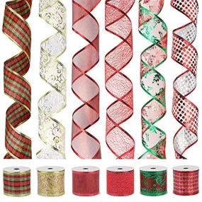 VATIN Fall Wired Ribbon for Wreath Bows Craft Trim, Gift Wrapping Ribbons Fall Leaves Ribbon Mesh Sheer, 2.5 Inch Wide 30 Yards