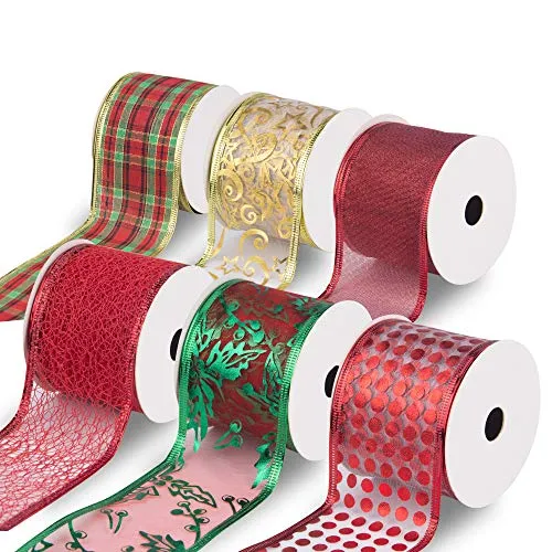 VATIN Fall Wired Ribbon for Wreath Bows Craft Trim, Gift Wrapping Ribbons Fall Leaves Ribbon Mesh Sheer, 2.5 Inch Wide 30 Yards