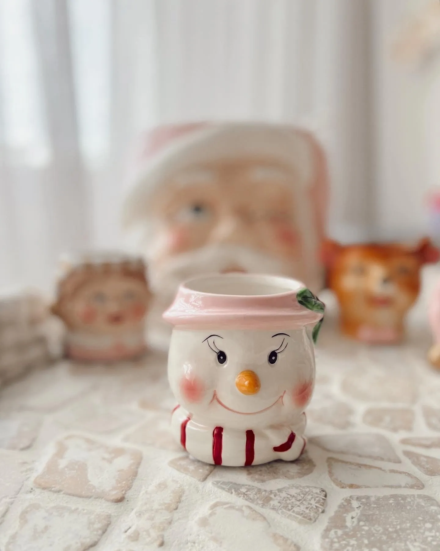 Vintage Pastel Santa Punch Bowl Set