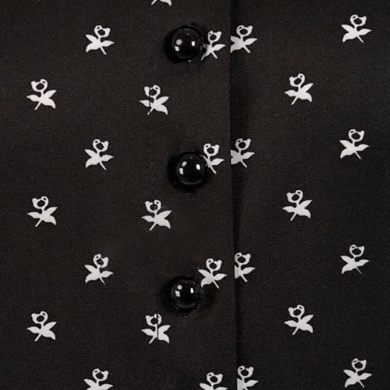 Wednesday Addams Dress Flowers Pattern White Collar
