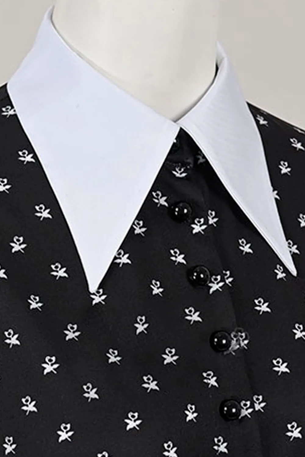Wednesday Addams Dress Flowers Pattern White Collar