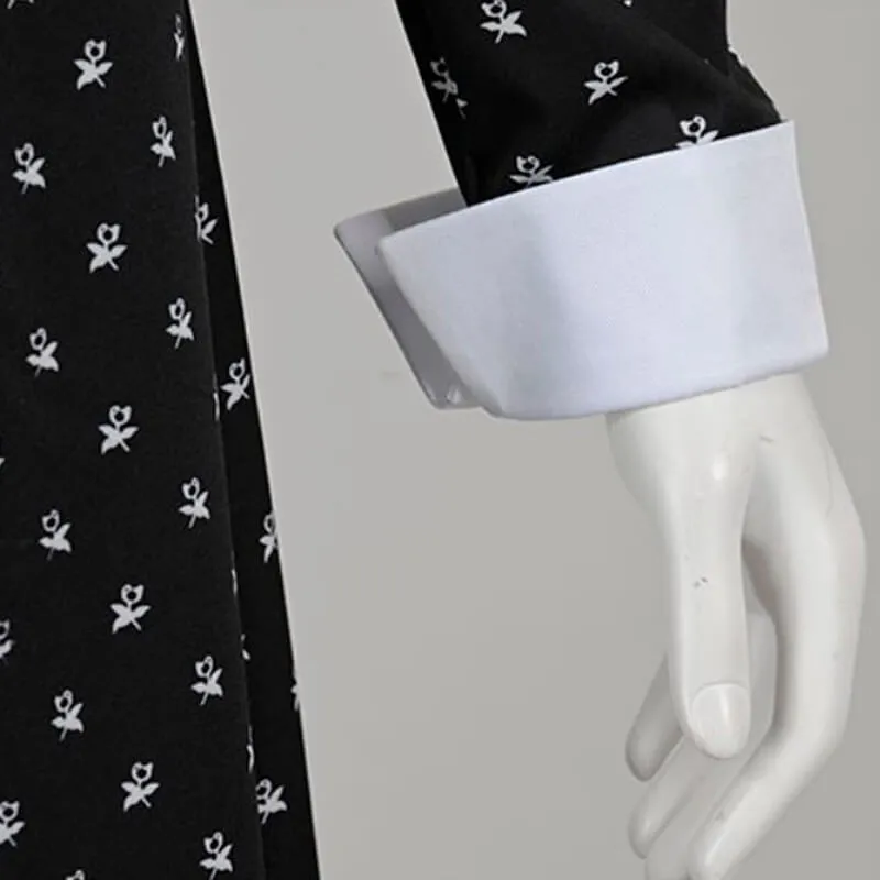 Wednesday Addams Dress Flowers Pattern White Collar