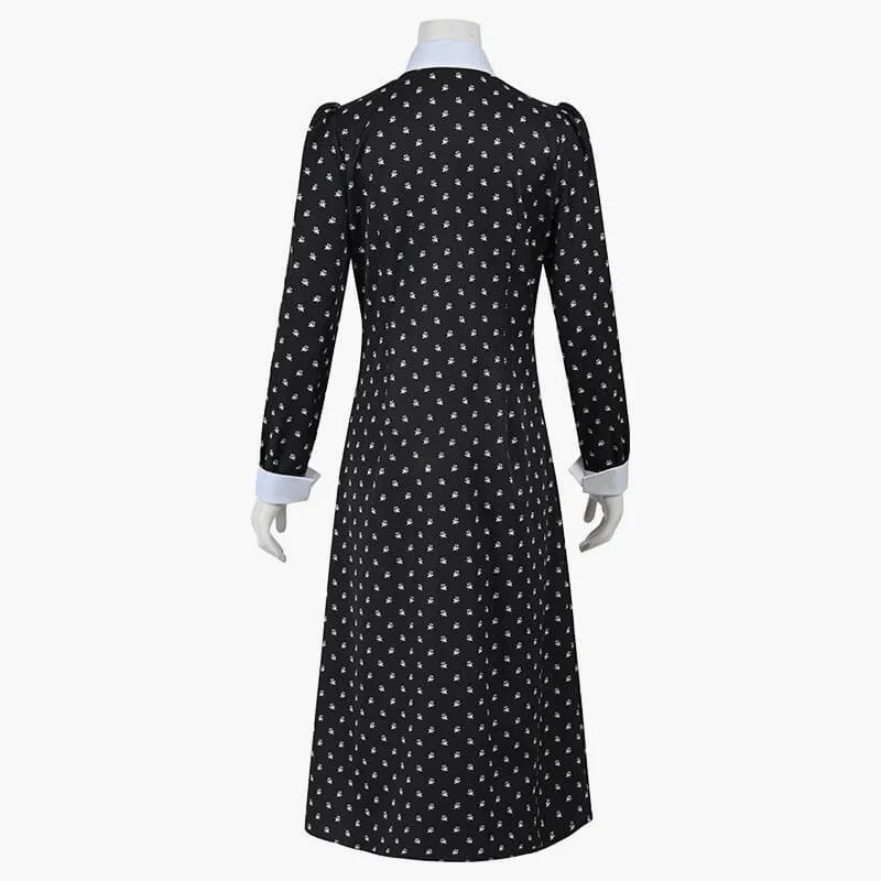 Wednesday Addams Dress Flowers Pattern White Collar