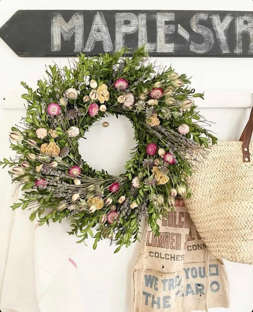 Wildflower and Lavender Wreath. Wonderful Easter, Spring, summer and fall harvest Floral Spring Wreath For Front Door