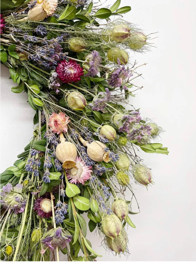 Wildflower and Lavender Wreath. Wonderful Easter, Spring, summer and fall harvest Floral Spring Wreath For Front Door