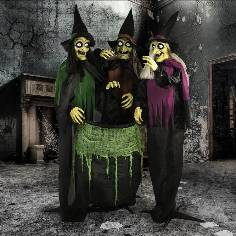 Willow, Wilma, and Winney the Witches Life-Size Animatronic Poseable Indoor/Outdoor Halloween Decoration