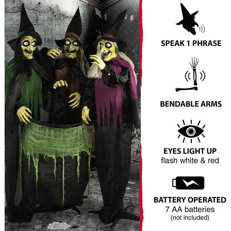 Willow, Wilma, and Winney the Witches Life-Size Animatronic Poseable Indoor/Outdoor Halloween Decoration