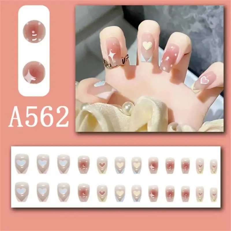 Wjczt Box New Christmas Elk Snowflake Fake Nails Artificial Short Round Press on Acrylic Nails Tips Coffin Nail with Glue