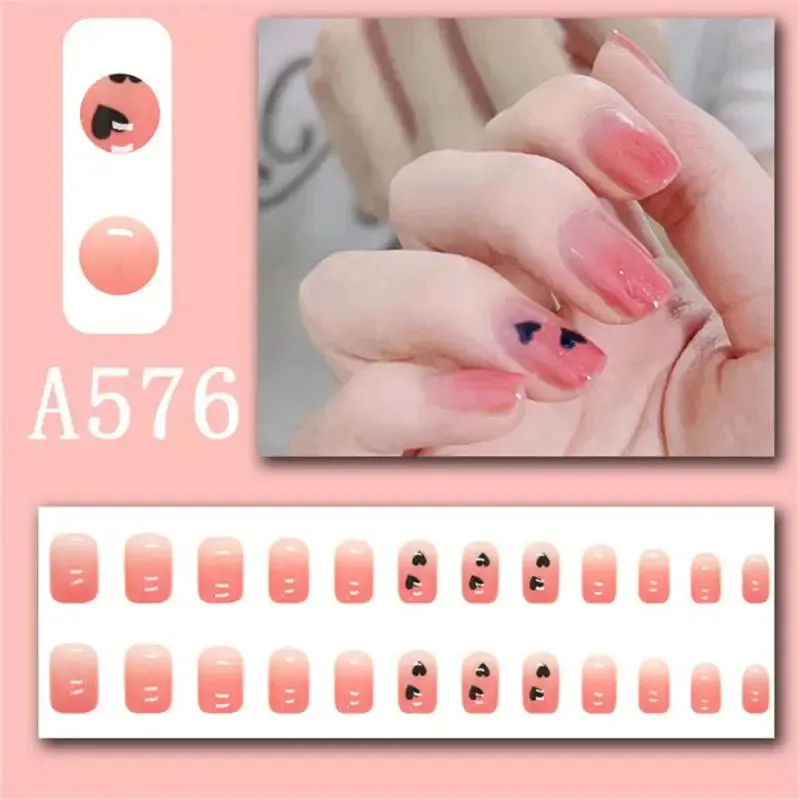 Wjczt Box New Christmas Elk Snowflake Fake Nails Artificial Short Round Press on Acrylic Nails Tips Coffin Nail with Glue
