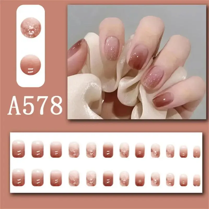 Wjczt Box New Christmas Elk Snowflake Fake Nails Artificial Short Round Press on Acrylic Nails Tips Coffin Nail with Glue