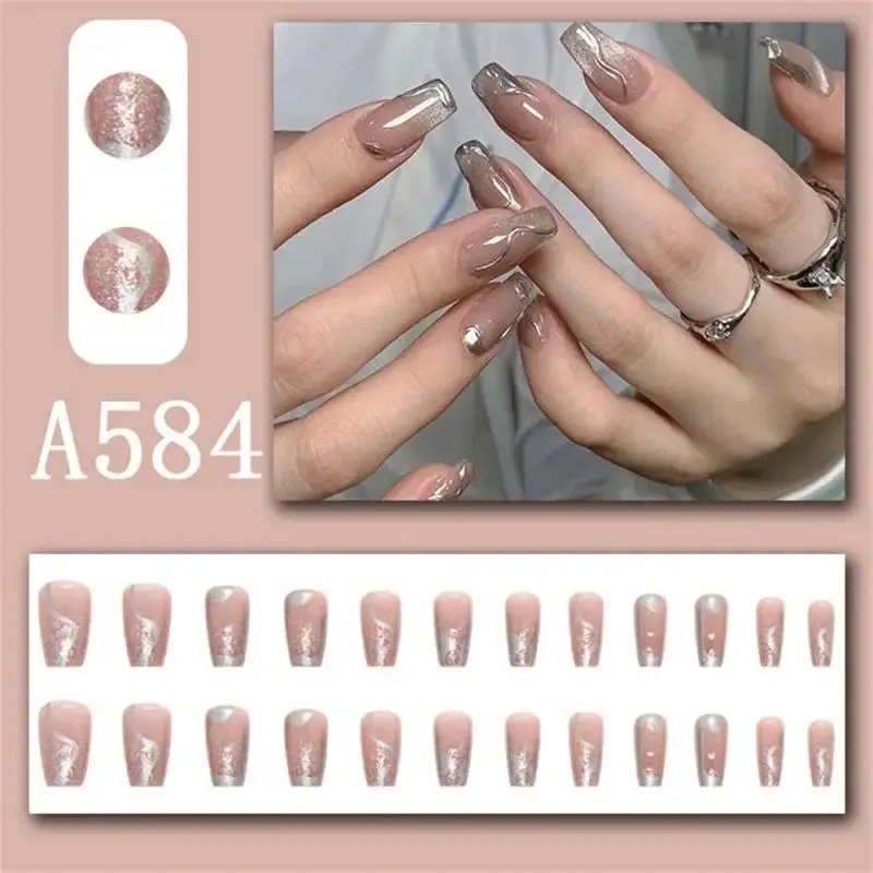 Wjczt Box New Christmas Elk Snowflake Fake Nails Artificial Short Round Press on Acrylic Nails Tips Coffin Nail with Glue