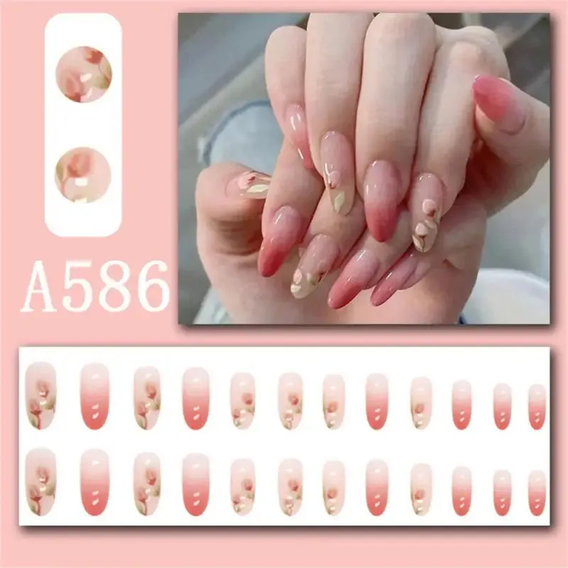 Wjczt Box New Christmas Elk Snowflake Fake Nails Artificial Short Round Press on Acrylic Nails Tips Coffin Nail with Glue