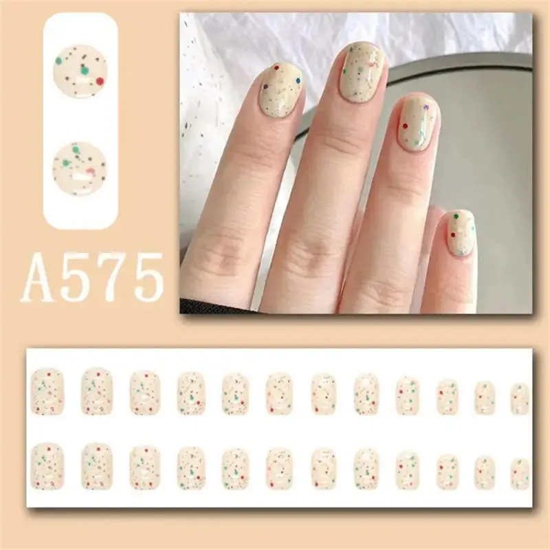 Wjczt Box New Christmas Elk Snowflake Fake Nails Artificial Short Round Press on Acrylic Nails Tips Coffin Nail with Glue