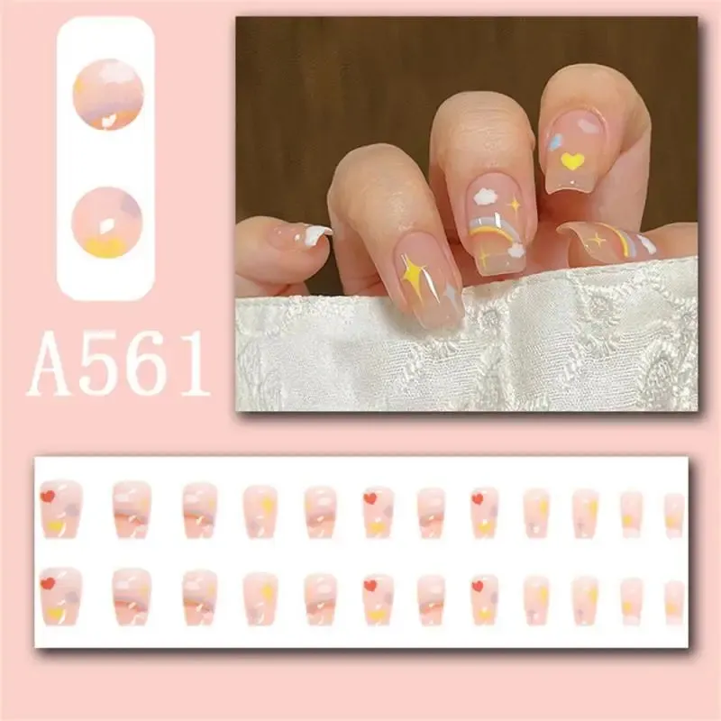 Wjczt Box New Christmas Elk Snowflake Fake Nails Artificial Short Round Press on Acrylic Nails Tips Coffin Nail with Glue