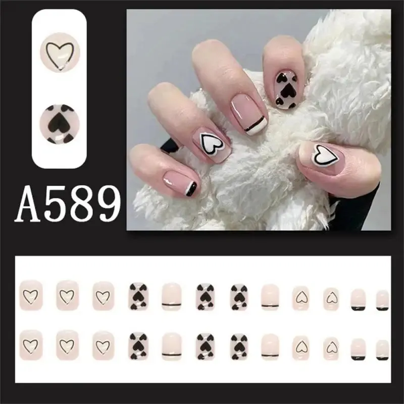 Wjczt Box New Christmas Elk Snowflake Fake Nails Artificial Short Round Press on Acrylic Nails Tips Coffin Nail with Glue