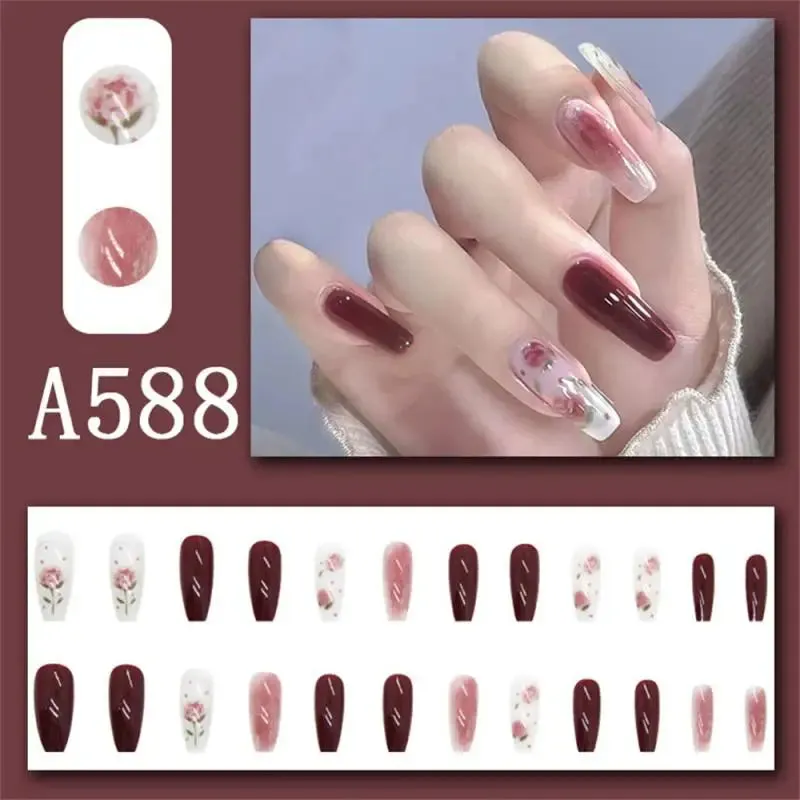 Wjczt Box New Christmas Elk Snowflake Fake Nails Artificial Short Round Press on Acrylic Nails Tips Coffin Nail with Glue