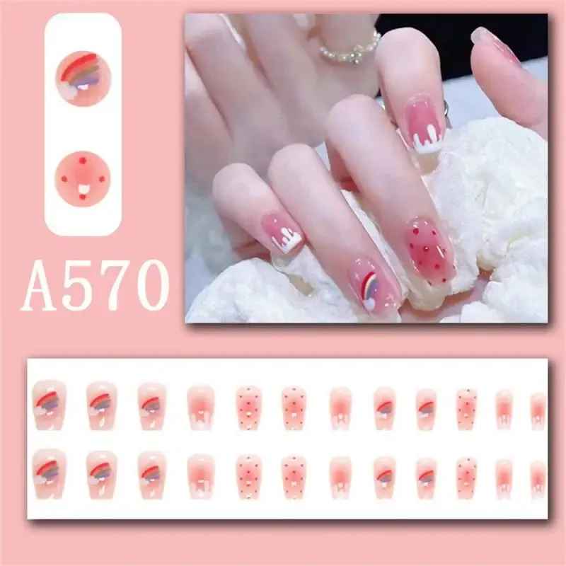 Wjczt Box New Christmas Elk Snowflake Fake Nails Artificial Short Round Press on Acrylic Nails Tips Coffin Nail with Glue