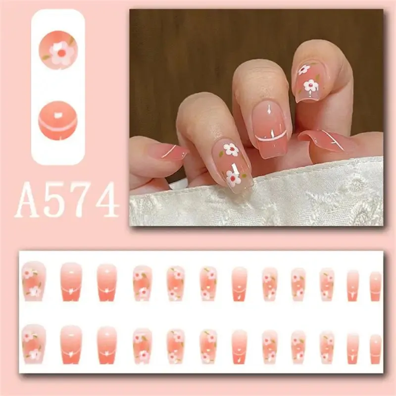 Wjczt Box New Christmas Elk Snowflake Fake Nails Artificial Short Round Press on Acrylic Nails Tips Coffin Nail with Glue