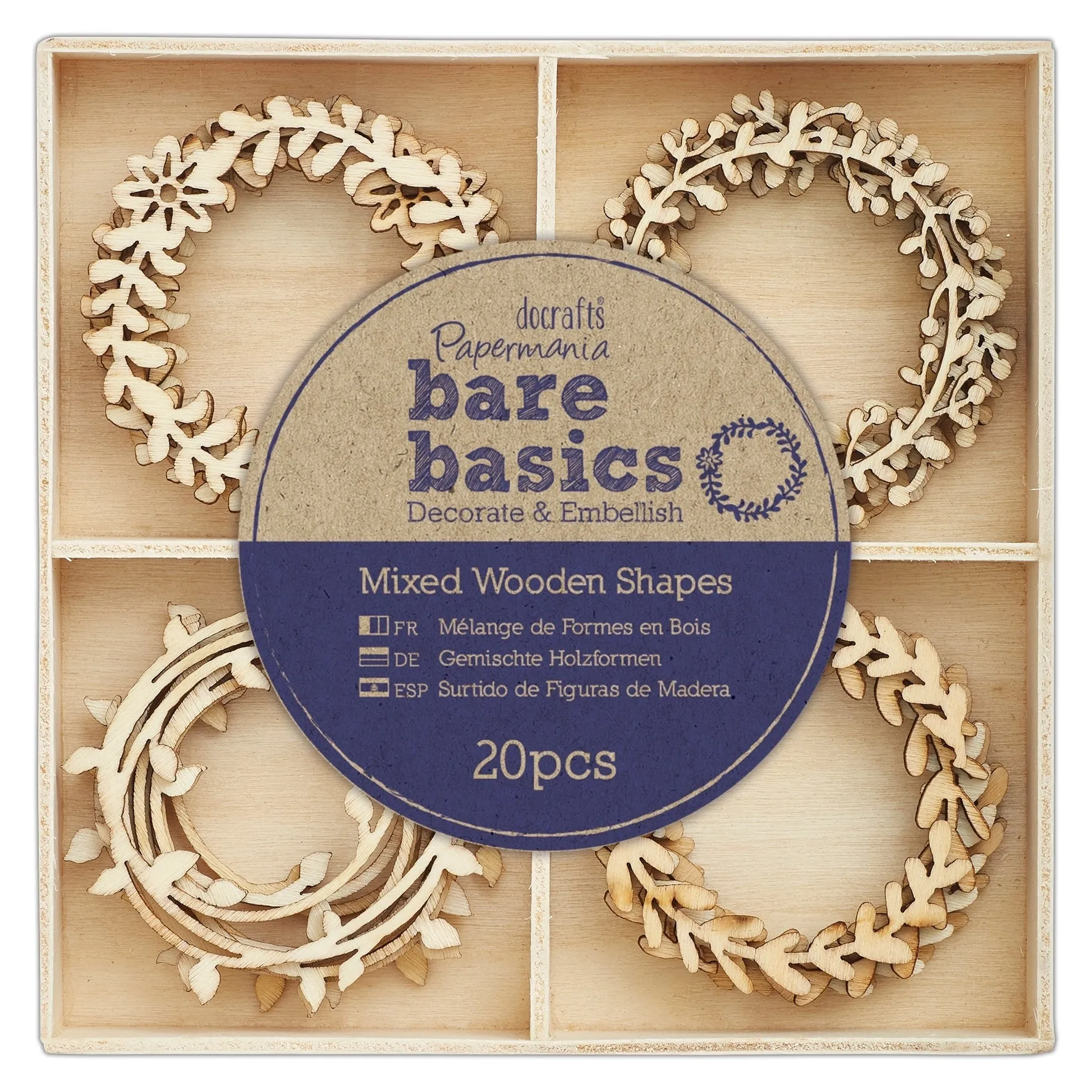 Wooden Shapes Tray - Wreaths; 20pcs (PMA 174692)