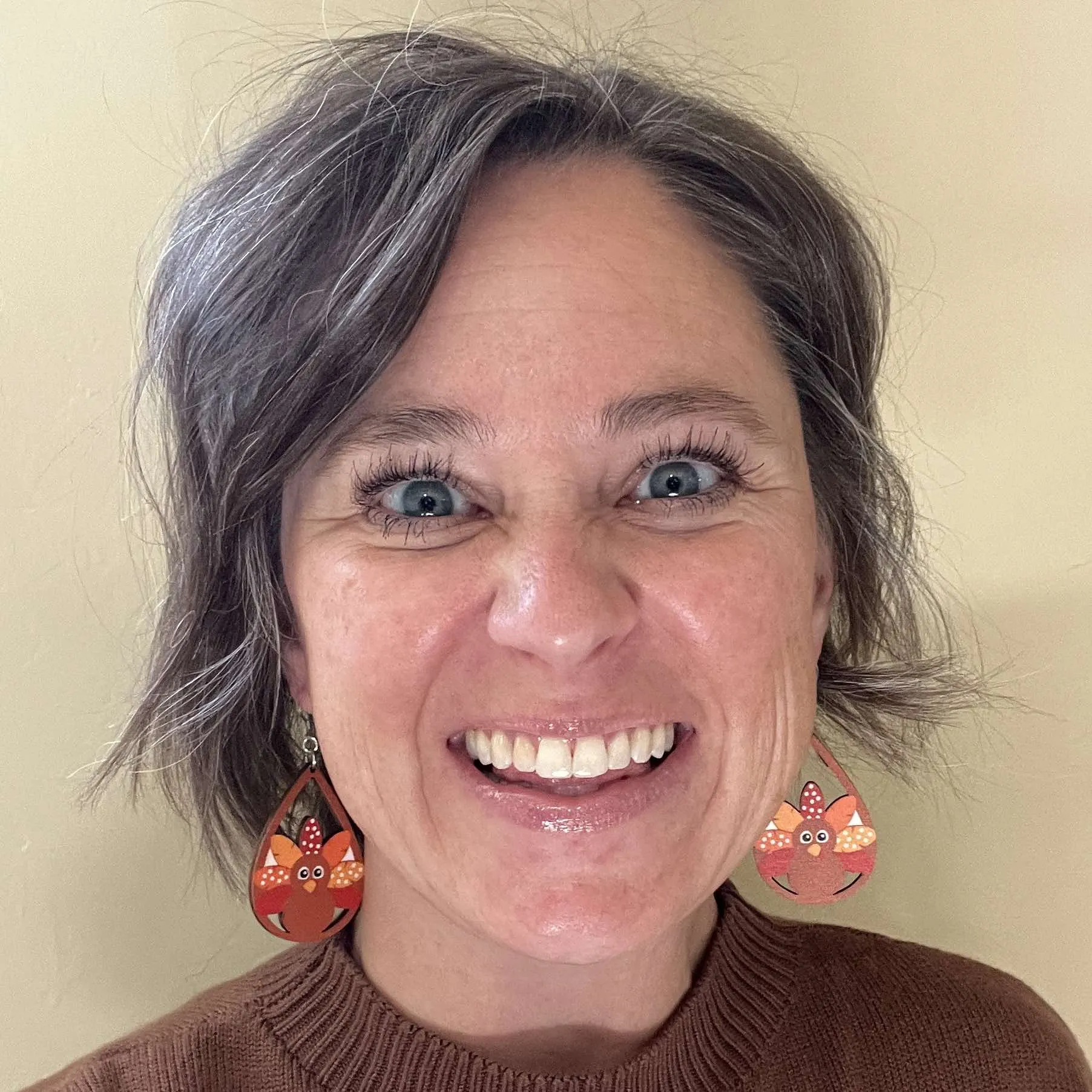 Wooden Turkey Dangles Hypoallergenic Earrings for Sensitive Ears Made with Plastic Posts