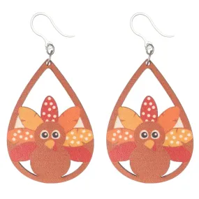Wooden Turkey Dangles Hypoallergenic Earrings for Sensitive Ears Made with Plastic Posts
