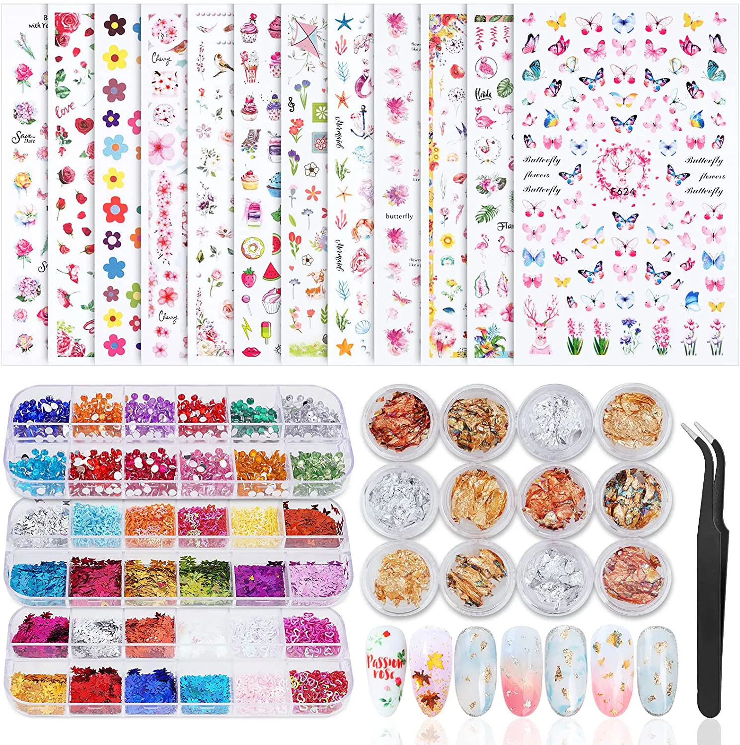 Zayvor 1450  Christmas Nail Art Stickers Decals,3D Xmas Self Adhesive Nail Stickers,Christmas Bell Tree Elk Snowflakes Snowmen,Women Girls Kids DIY Nail Manicure Tool Fingernail Nail Accessories